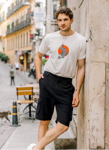 Comfortable Cut Black With Elastic Waist Men's Shorts