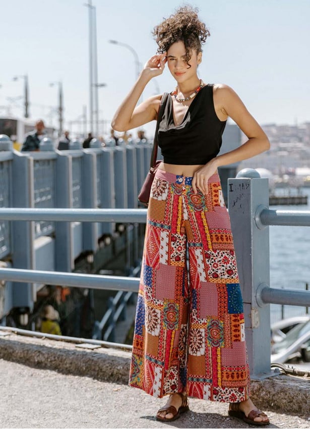 Palazzo High Waist Loose Cut Red Print Trousers