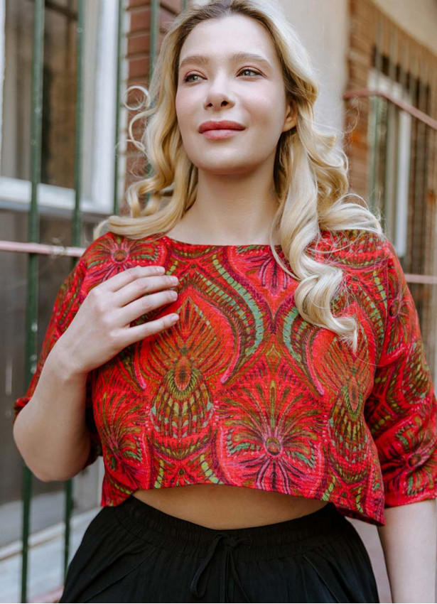 Boho Style Boat Neck Loose Orange Plus Size Top