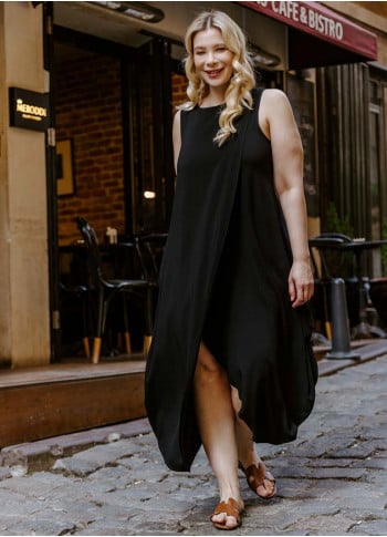 Sleeveless Front Layered Black Baggy Plus Size Dress