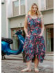 Blue Print V Neckline Bohemian Style Plus Size Dress