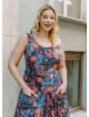 Blue Print V Neckline Bohemian Style Plus Size Dress