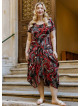 Black Print Big Pockets Half Sleeve Plus Size Dress
