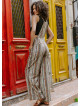 Khaki Print Adjustable Buckle Straps Boho Jumpsuit