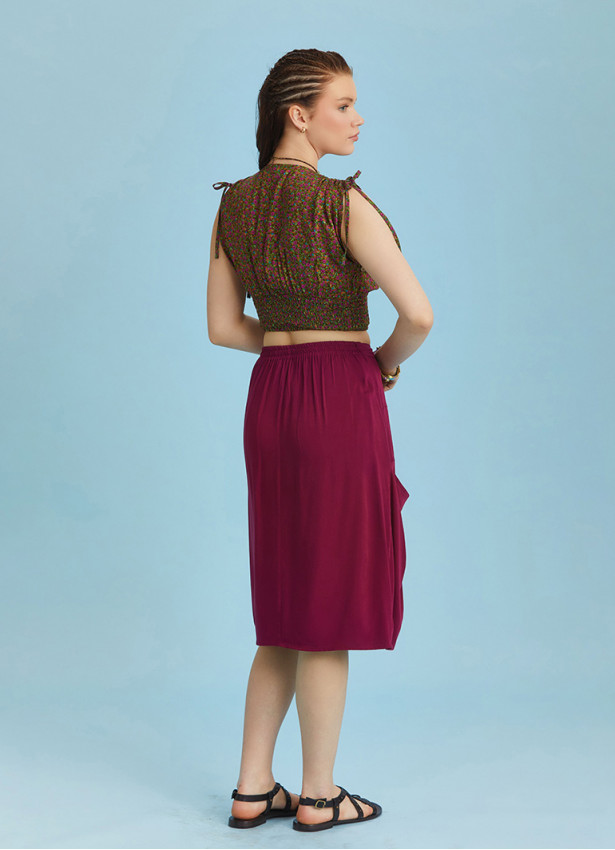 Oversize Pocket Detail Wrap Front Midi Boho Skirt