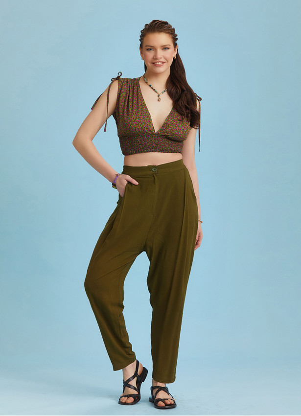 Drop Crotch Khaki Pleated Summer Pants