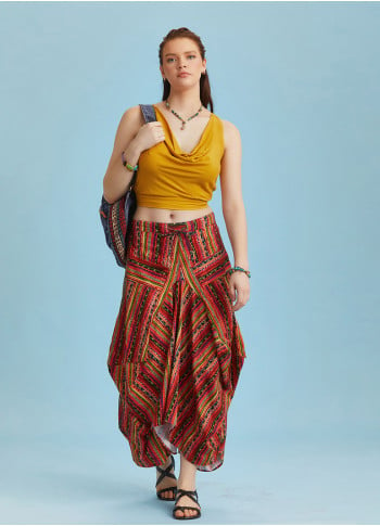 Gypsy Style Orange Print Cotton Long Skirt