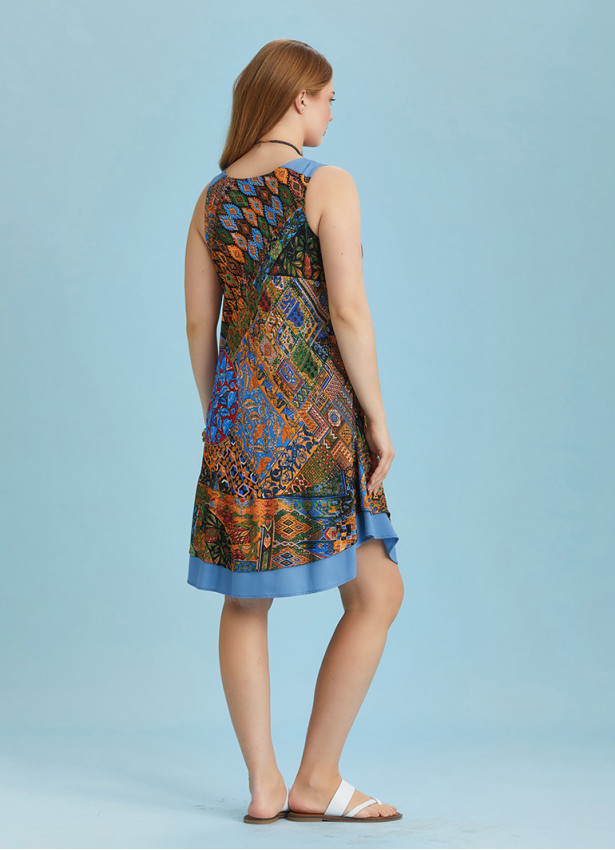 Plus Size Front Pocket Detail Green Print Sundress