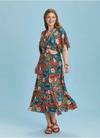 Boho Chic Style Floral Printed Cut Out Plus Size Dress