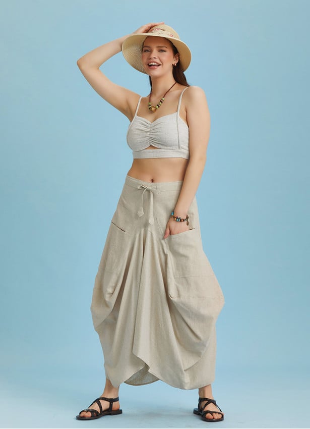 Asymmetrical Hem Detail Hippie Style Cotton Long Skirt