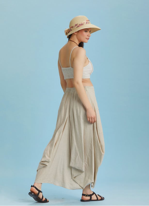 Asymmetrical Hem Detail Hippie Style Cotton Long Skirt