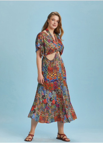 Boho Chic Style Ethnic Printed Cut Out Plus Size Dress