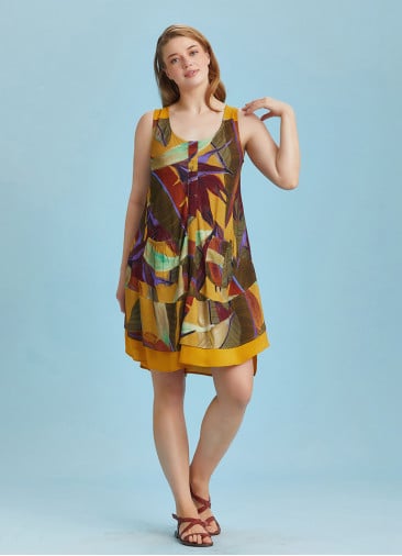 Plus Size Front Pocket Detail Khaki Print Sundress