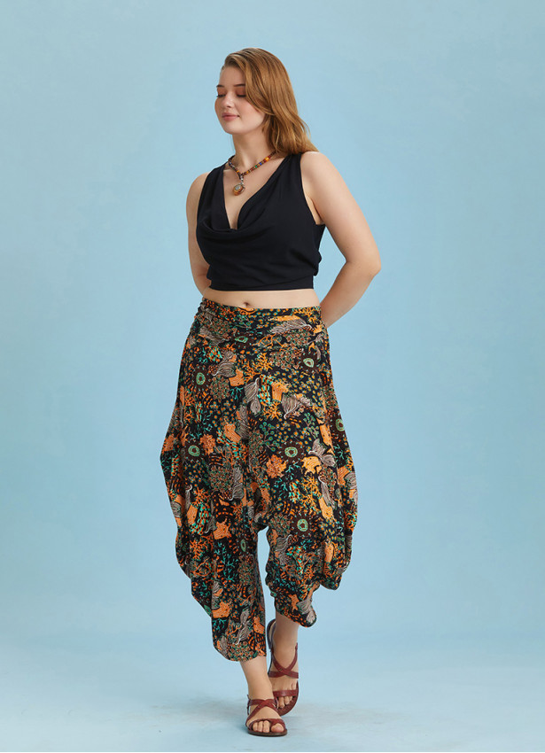 Elastic Hem Sleeveless Black Cowl Neck Plus Size Top