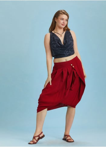 Button Closure Wrap Front Red Plus Size Skirt