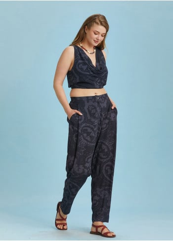 Drop Crotch Gray Pleated Plus Size Summer Pants