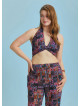 Boho Chic Shirred Back Tie Neck Halter Paterned Plus Size Top