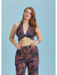 Boho Chic Shirred Back Tie Neck Halter Paterned Plus Size Top