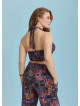 Boho Chic Shirred Back Tie Neck Halter Paterned Plus Size Top