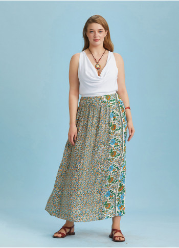 Floral Elastic Waist Side Slit Plus Size Skirt