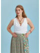 Elastic Hem Sleeveless White Cowl Neck Plus Size Top