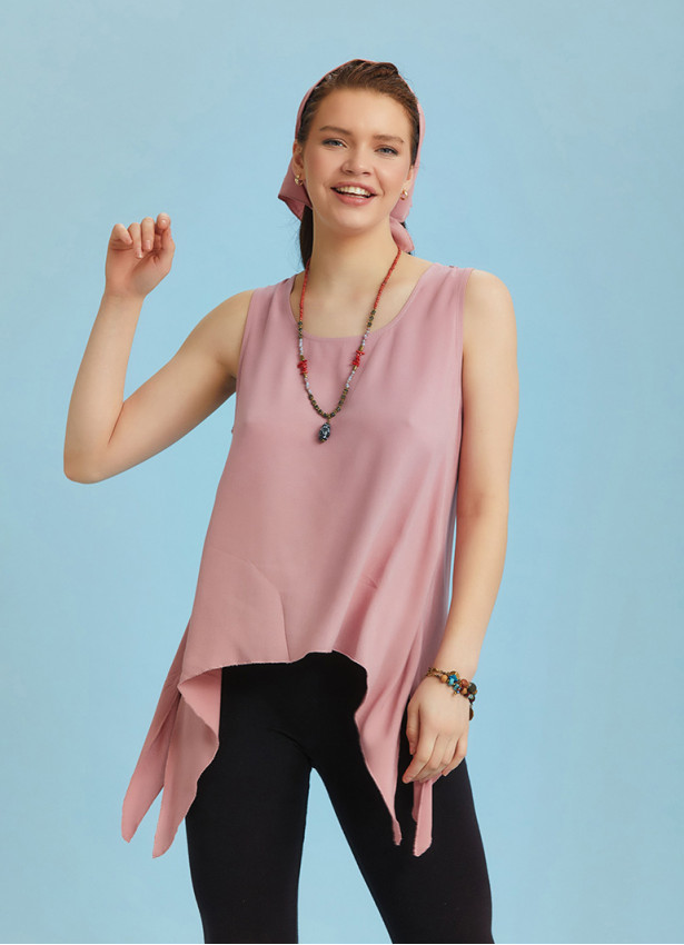 Loose Fit Side Slits Boat Neck Pink Summer Top