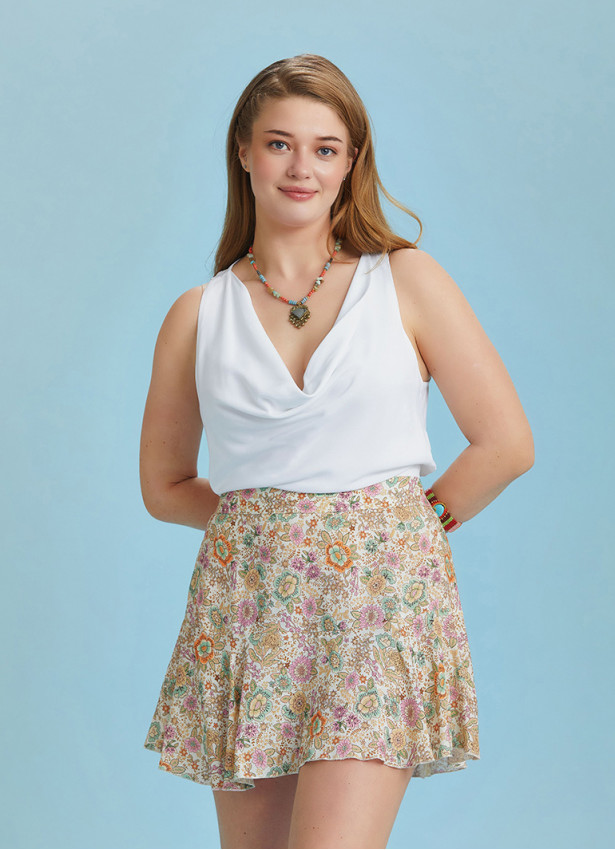 Boho Chic Style Print Ruffled Plus Size Skort