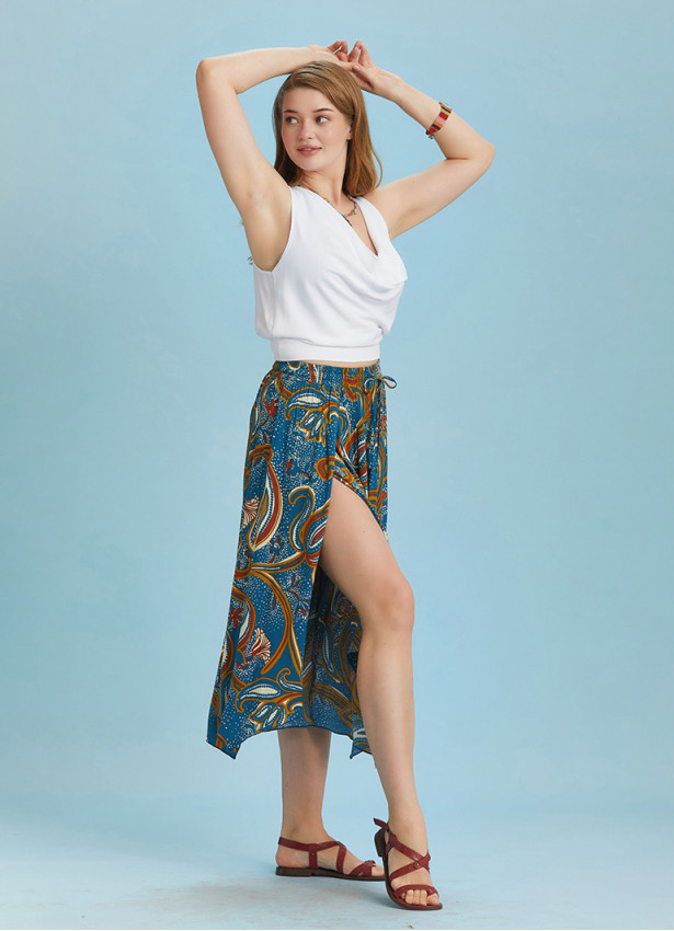Printed Loose Fit Split Front Plus Size Pants