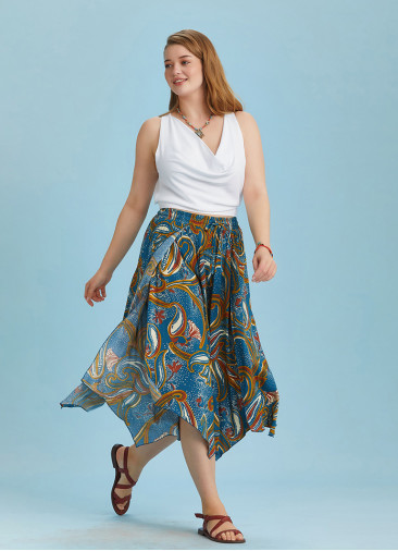 Printed Loose Fit Split Front Plus Size Pants