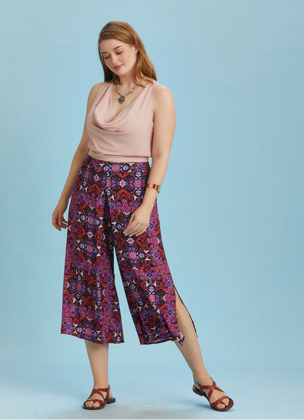 Front Pleat Detailed Blue Plus Size Pants