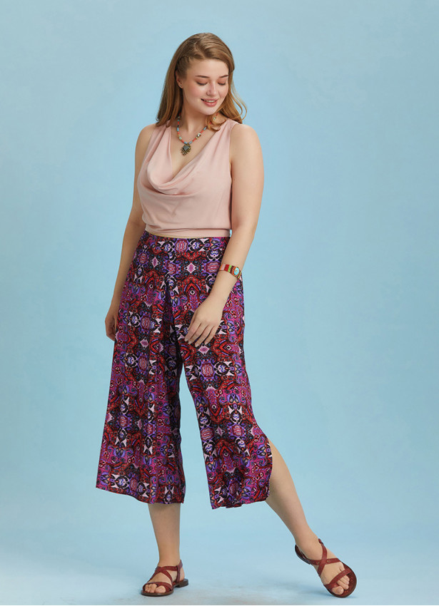 Front Pleat Detailed Blue Plus Size Pants