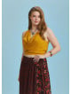 Elastic Hem Sleeveless Yellow Cowl Neck Plus Size Top