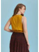 Elastic Hem Sleeveless Yellow Cowl Neck Plus Size Top