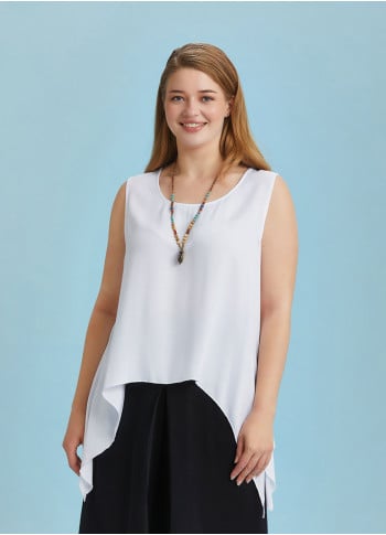 Loose Fit Side Slits Boat Neck White Plus Size Top