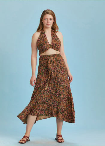 Shabby Purple Patterned Asymmetric Plus Size Skirt