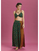 Green Floral Print Elastic Waist Side Slit Long Boho Skirt