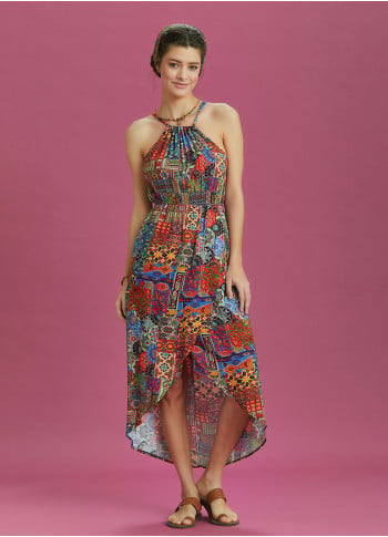 Ethnic Patterned Halter Neck Summer Dress