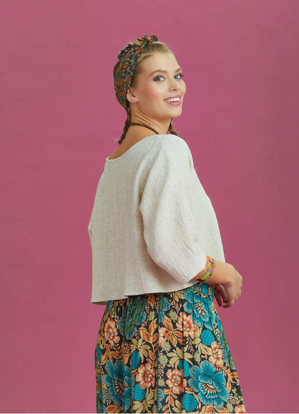 Boho Style Boat Neck Loose Crop Top