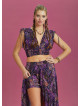 Split Front Frill Hem Purple Print Long Gypsy Skirt