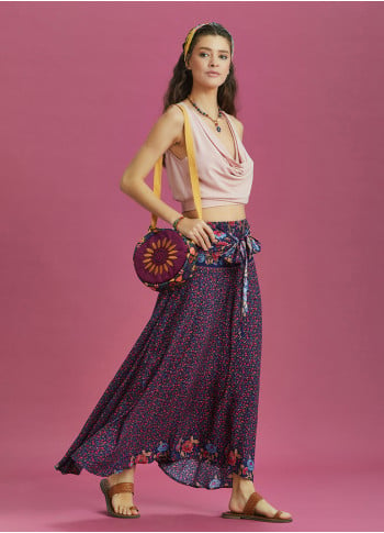 Floral Patterned Loose Asymmetric Skirt