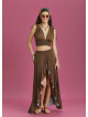 Split Front Frill Hem Green Print Long Gypsy Skirt