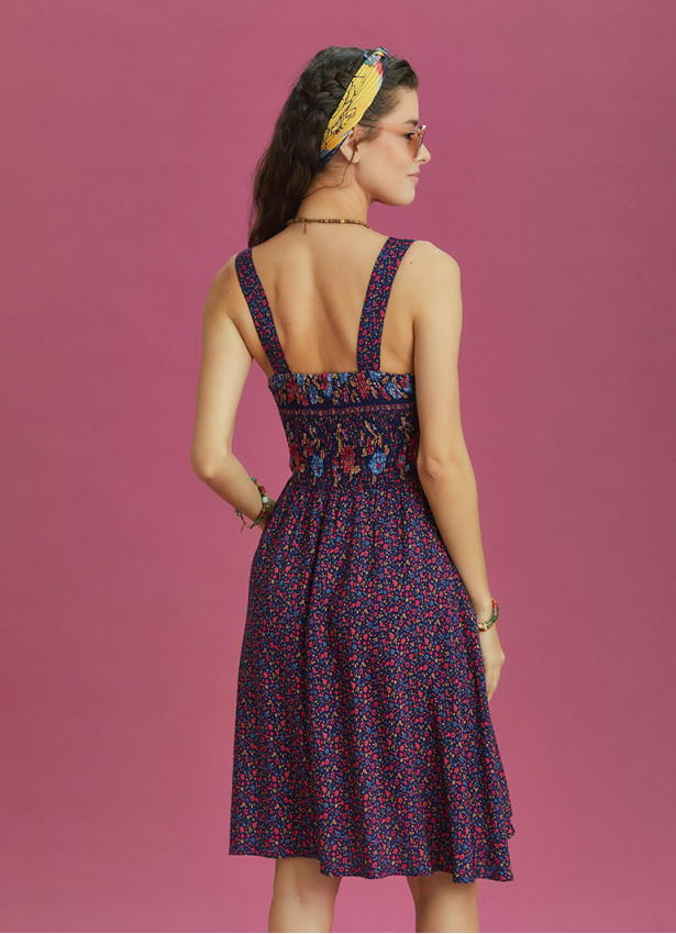 Double Breasted Neck Bohemian Style Flowers Patterned Maternity Dress