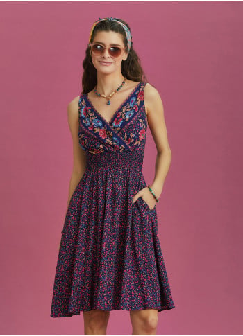 Double Breasted Neck Bohemian Style Flowers Patterned Dress