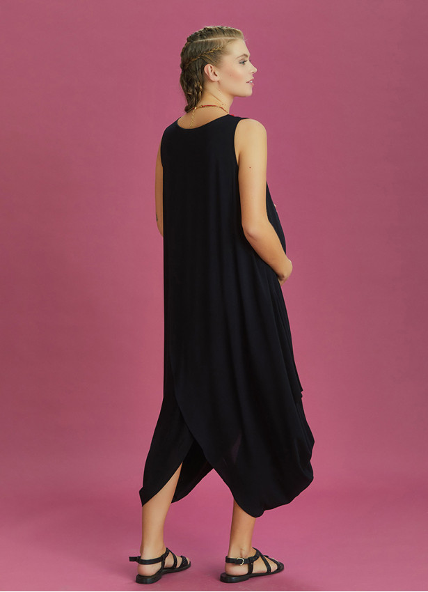 Sleeveless Front Layered Black Baggy Maternity Dress