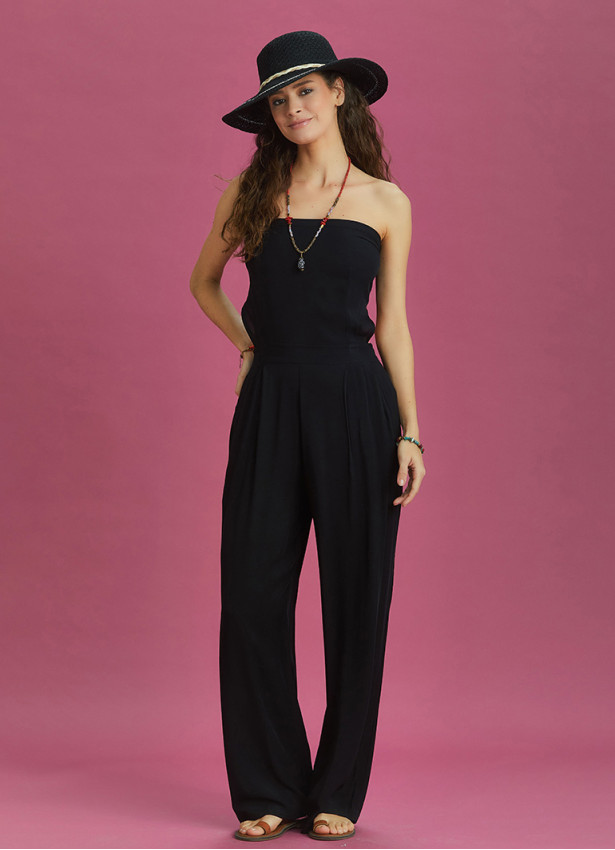 Black Wide Leg Strapless Overall
