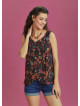 Black Floral Buttoned Summer Top