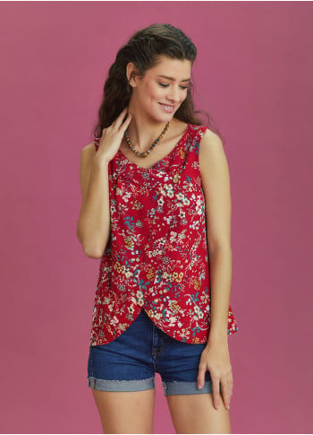 Buttoned Red Floral Summer Top