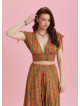 Drawstring Raglan Sleeve Orange Print Shirred Top
