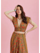 Drawstring Raglan Sleeve Orange Print Shirred Top