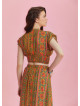 Drawstring Raglan Sleeve Orange Print Shirred Top